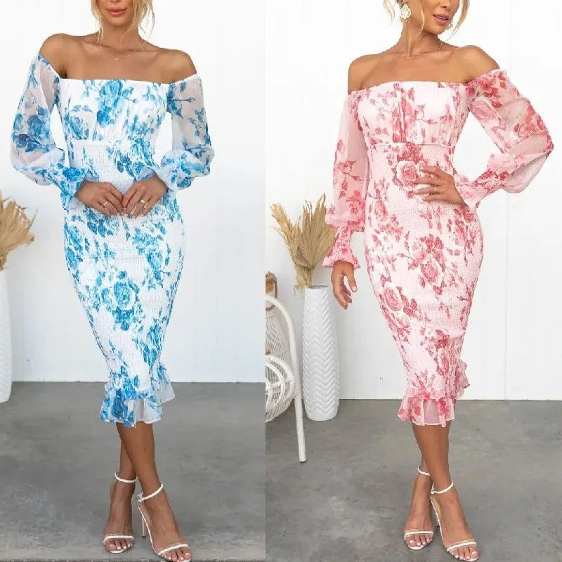 EVOQUE™ | Elegant Off-Shoulder Floral Midi Dress