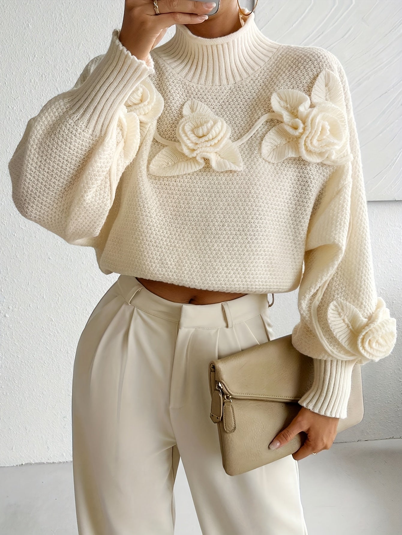 Evoque™ | Elegant Floral High-Neck Sweater