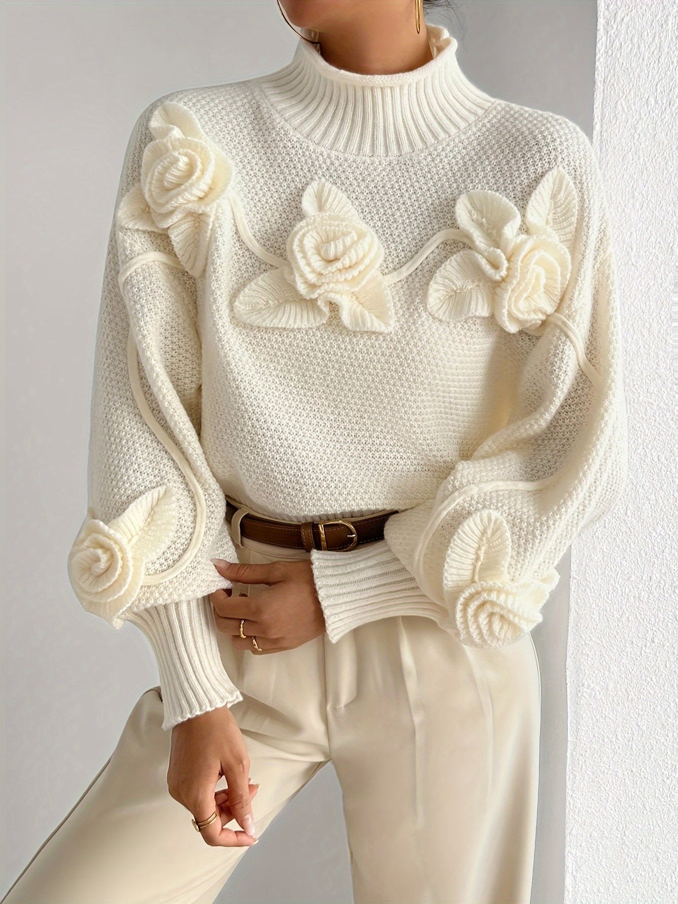 Evoque™ | Elegant Floral High-Neck Sweater