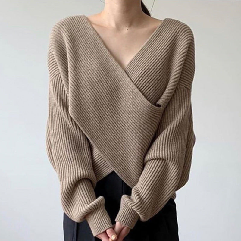 Evoque™ | Chic Cross-Wrap Knit Sweater