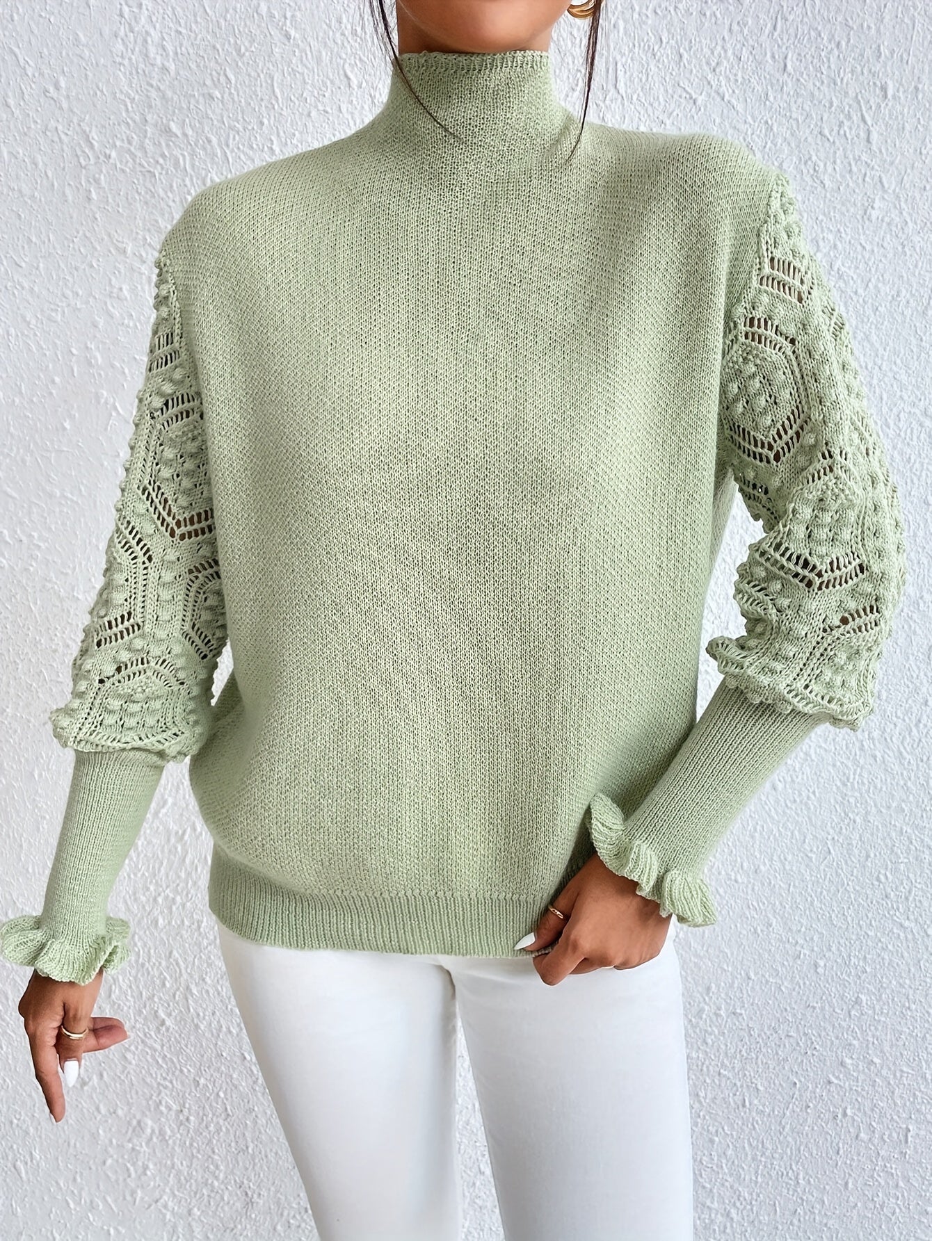 Evoque™ | Lace Sleeve Knit Sweater