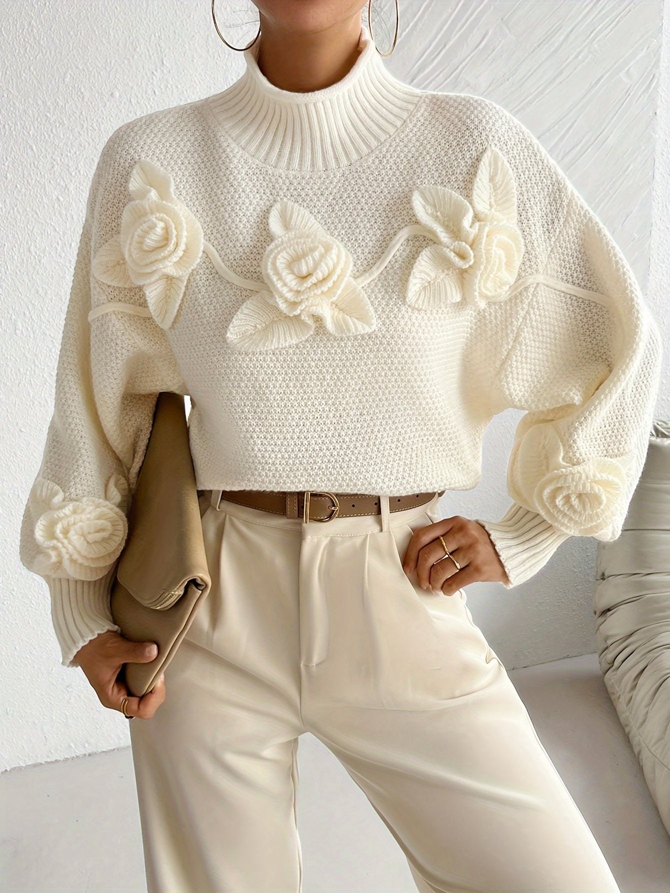 Evoque™ | Elegant Floral High-Neck Sweater