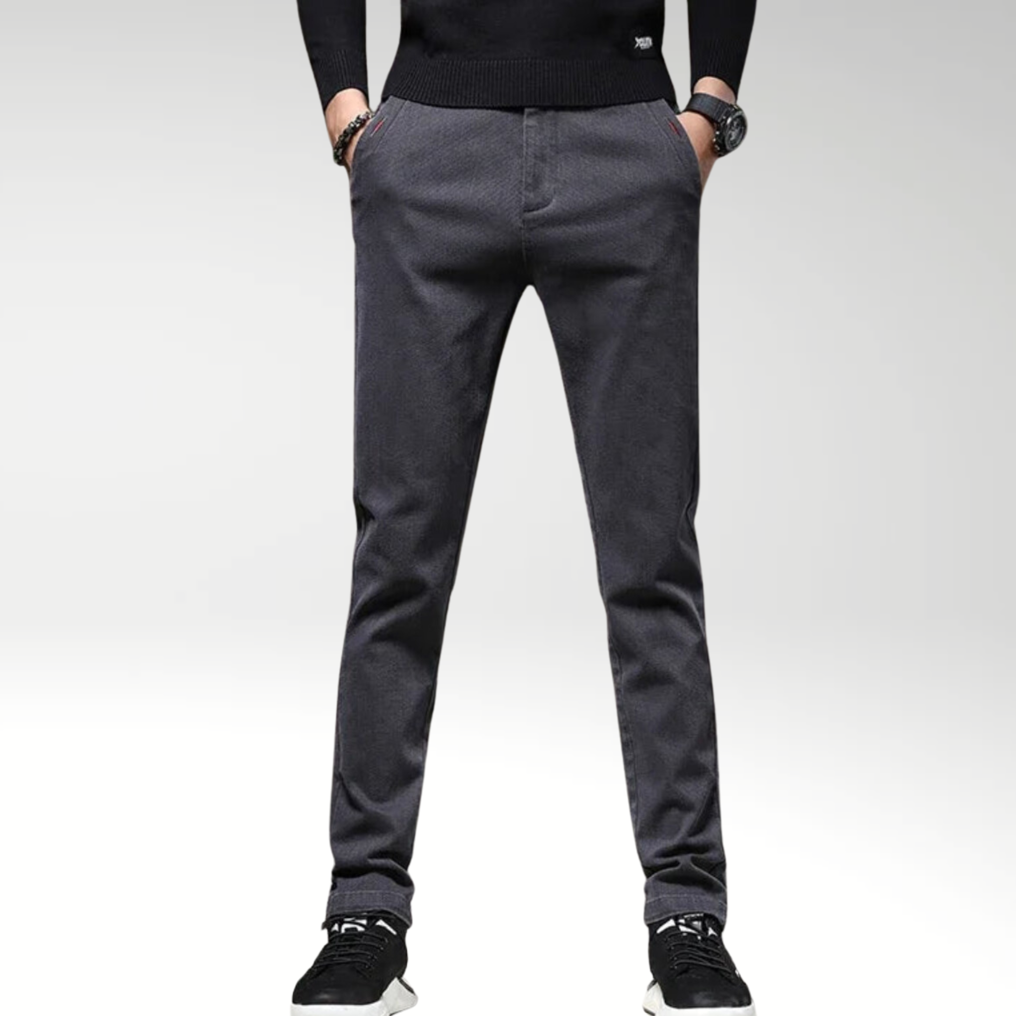 Evoque™ | Classic Cotton Stretch Slim Fit Trousers