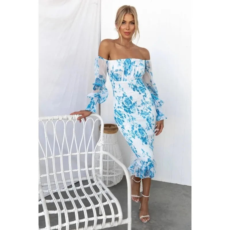 EVOQUE™ | Elegant Off-Shoulder Floral Midi Dress