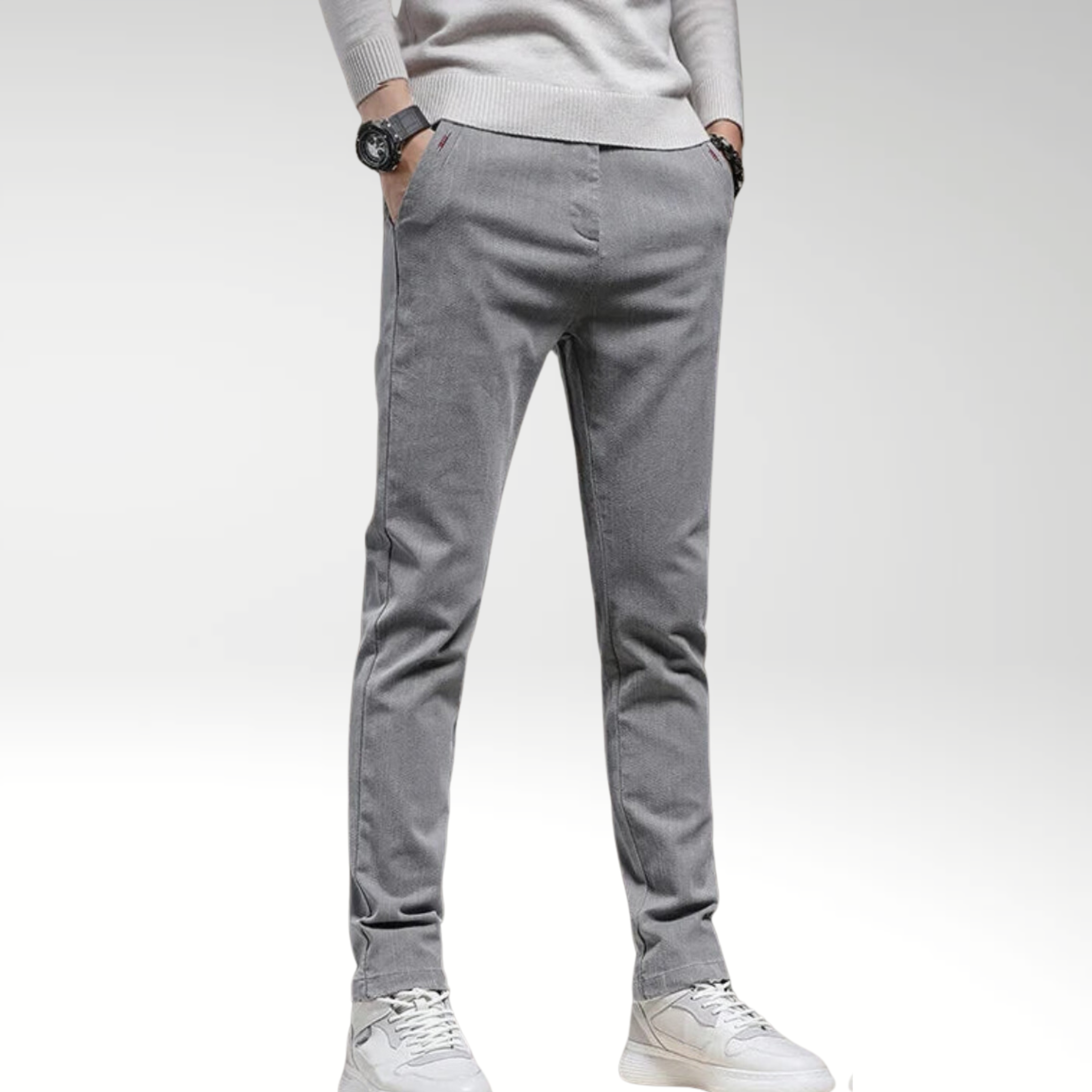 Evoque™ | Classic Cotton Stretch Slim Fit Trousers