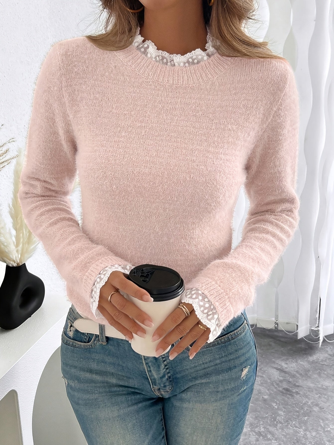 Evoque™ | Lace Trim Knit Sweater