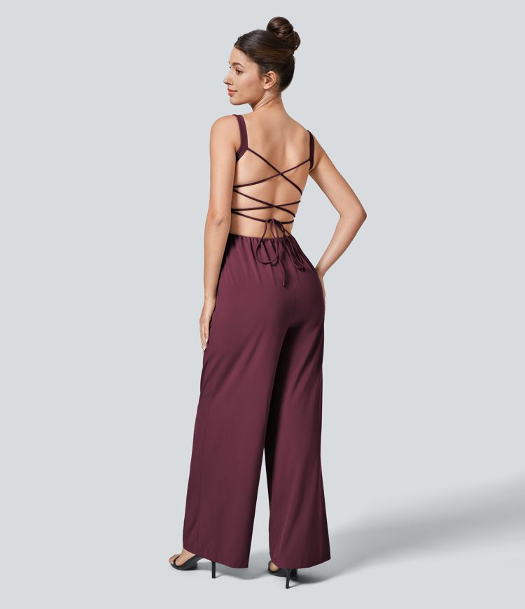 Breezeful™ Rückenfreier, überkreuzter Jumpsuit mit Seitentaschen,  schnell trocknend