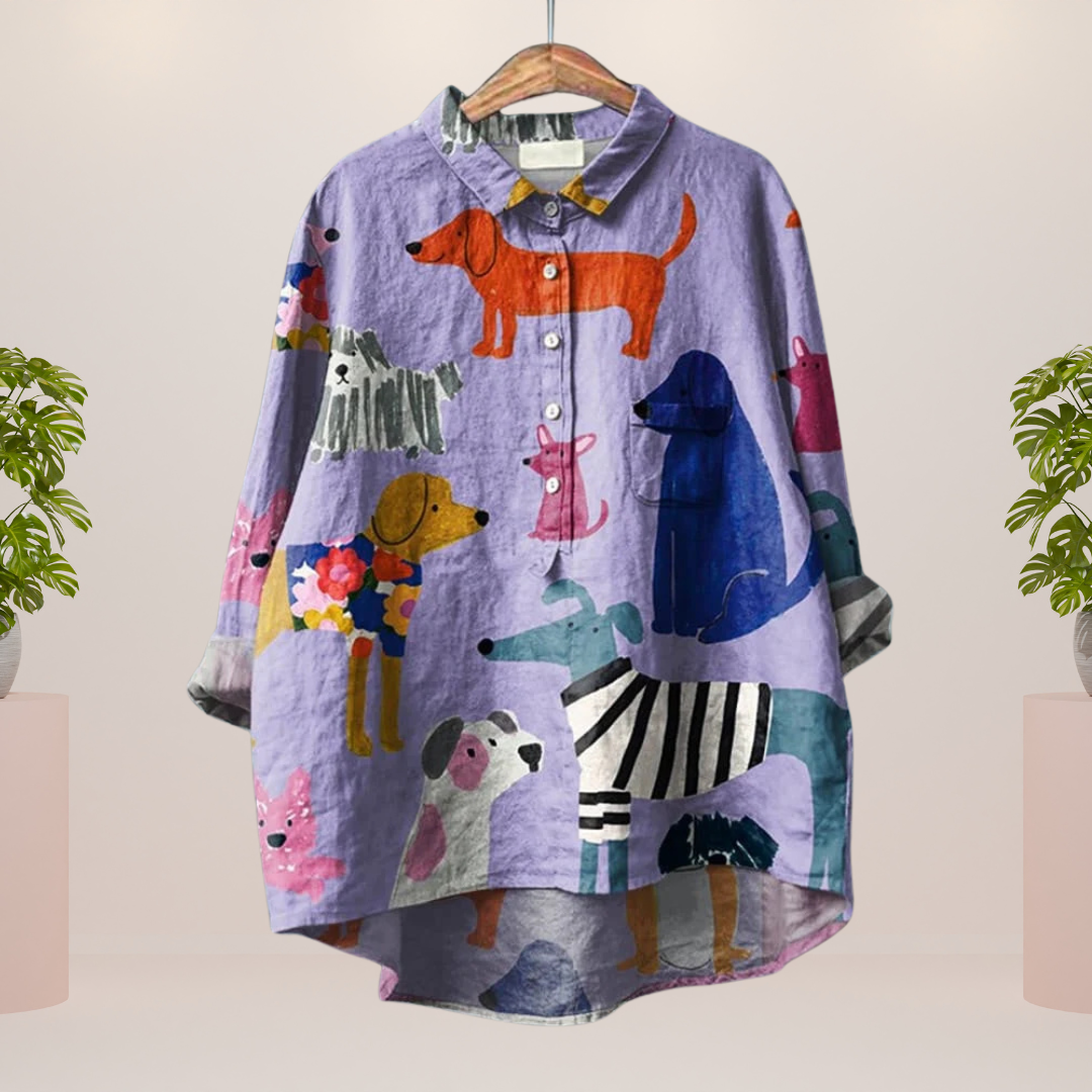 EVOQUE™ | DOG PRINT LINEN SHIRT