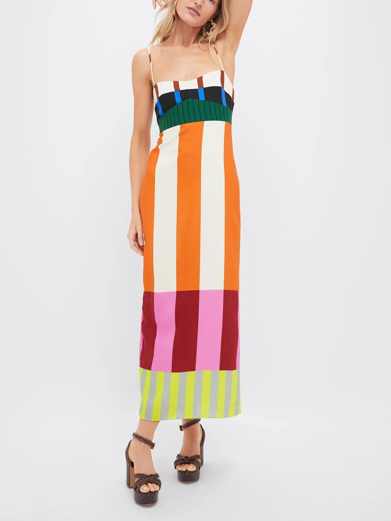 EVOQUE™ | MULTI-COLOR STRIPED MIDI DRESS