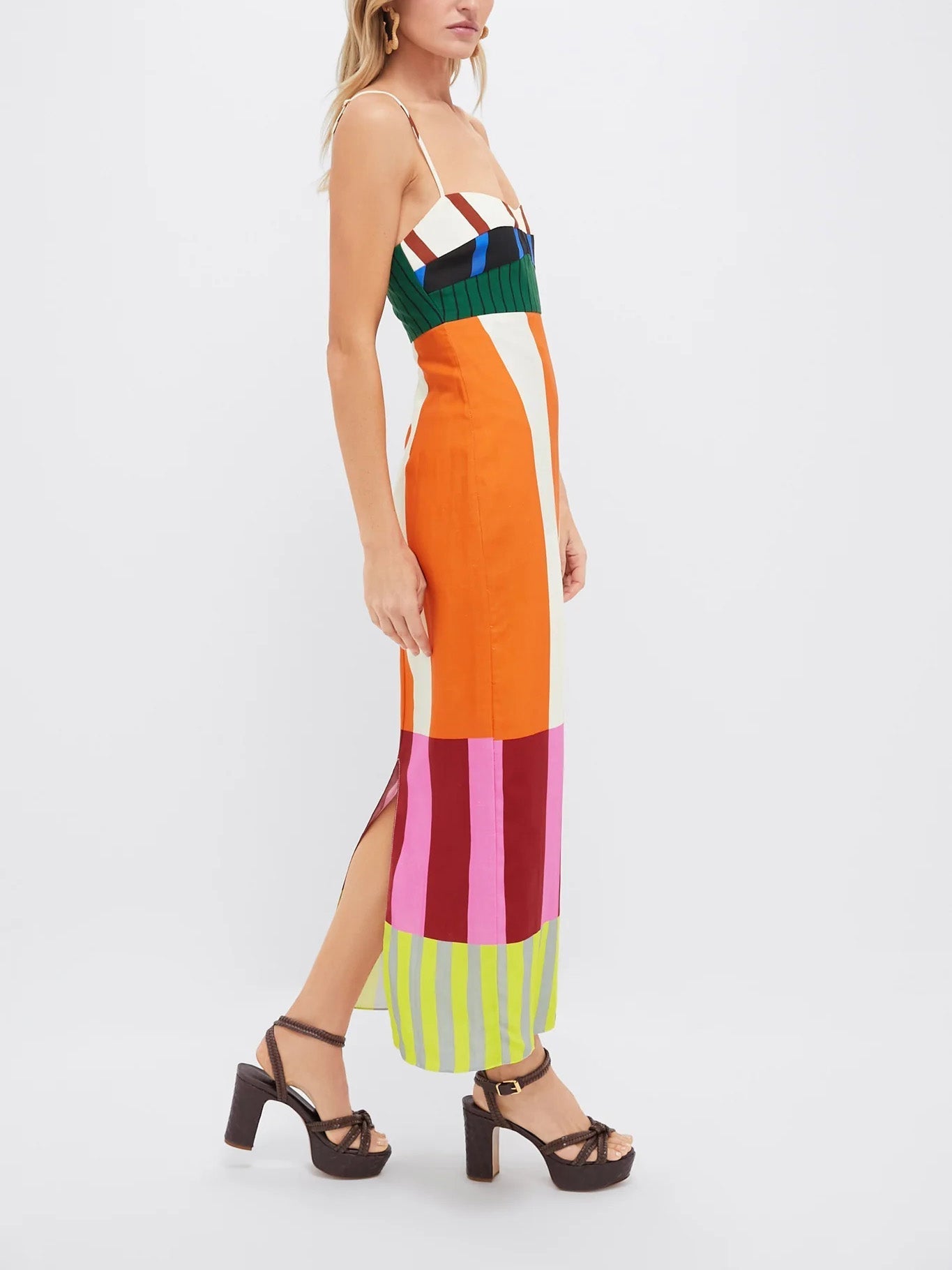 EVOQUE™ | MULTI-COLOR STRIPED MIDI DRESS