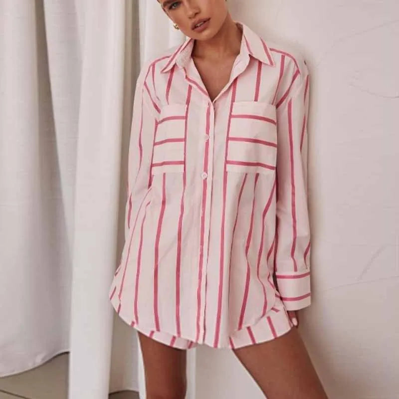 Evoque™ | Striped Luxe Loungewear Two Piece Set