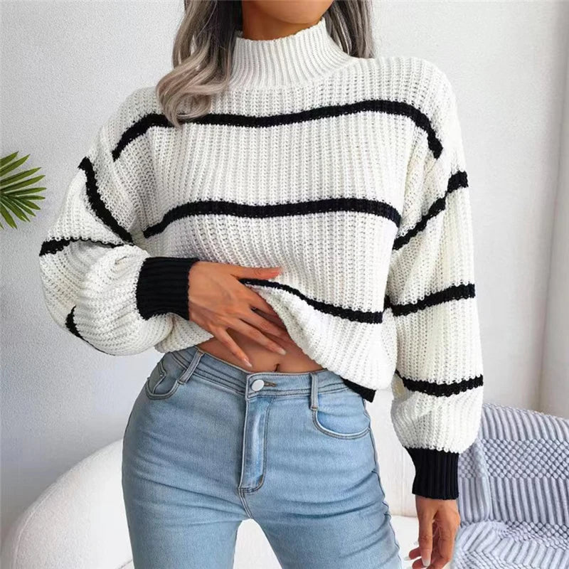 EVOQUE™ | STRIPED KNITTED TURTLENECK SWEATER