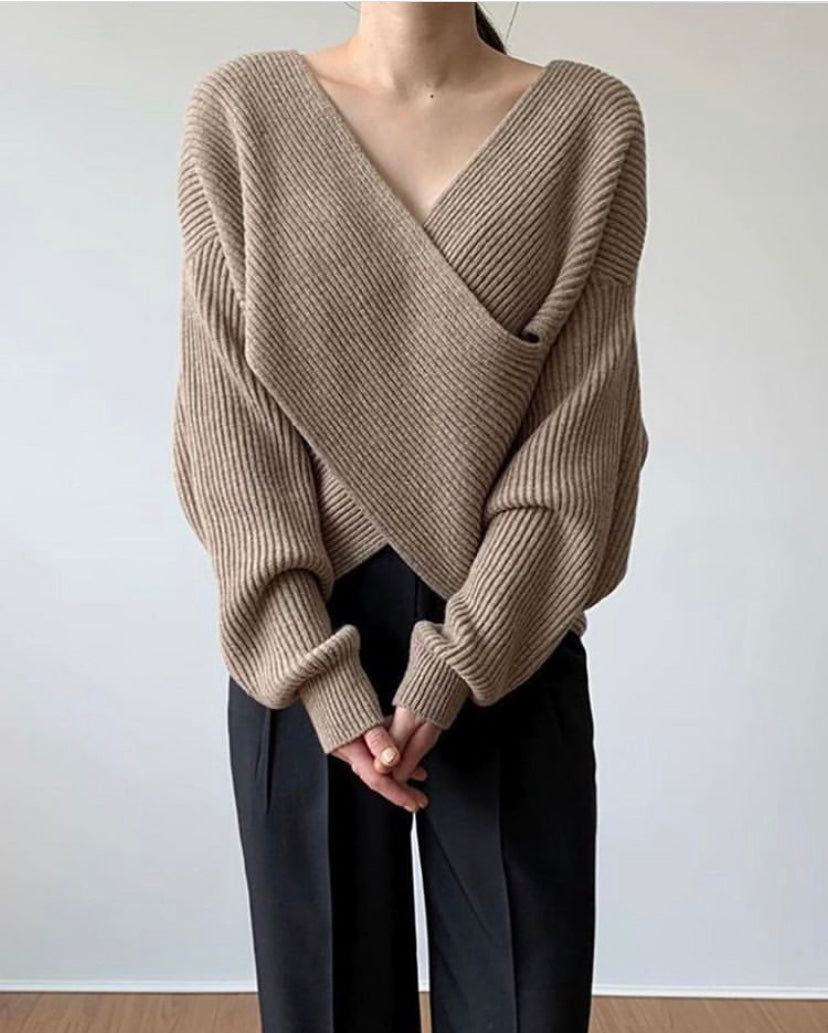 Evoque™ | Chic Cross-Wrap Knit Sweater