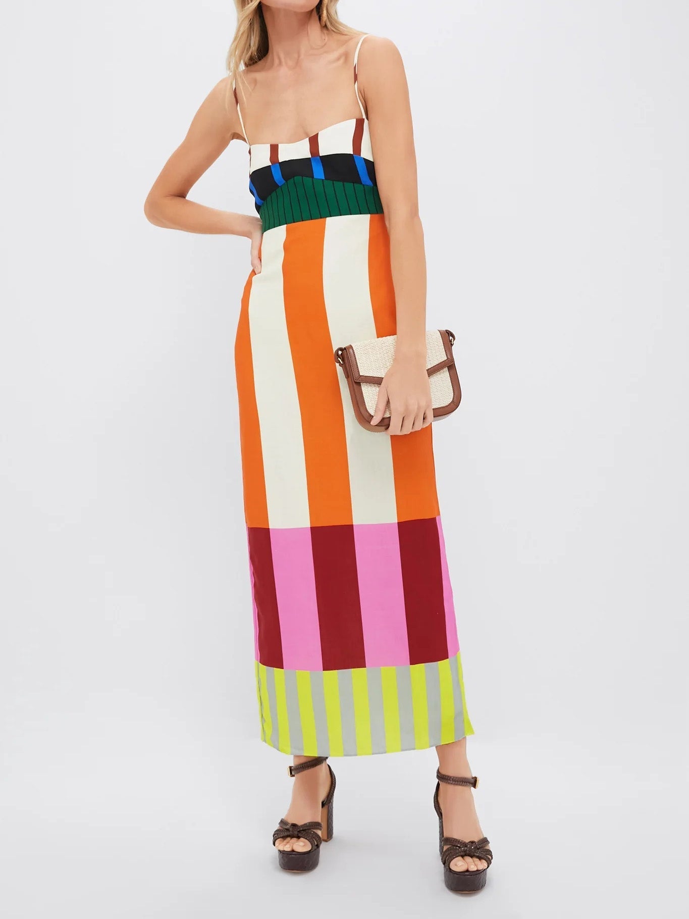 EVOQUE™ | MULTI-COLOR STRIPED MIDI DRESS